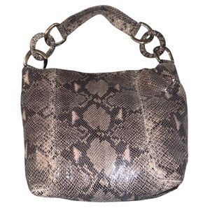 EUC Michael Kors Python-look Leather Hobo Bag Shoulder Bag Tote Silver Hardware